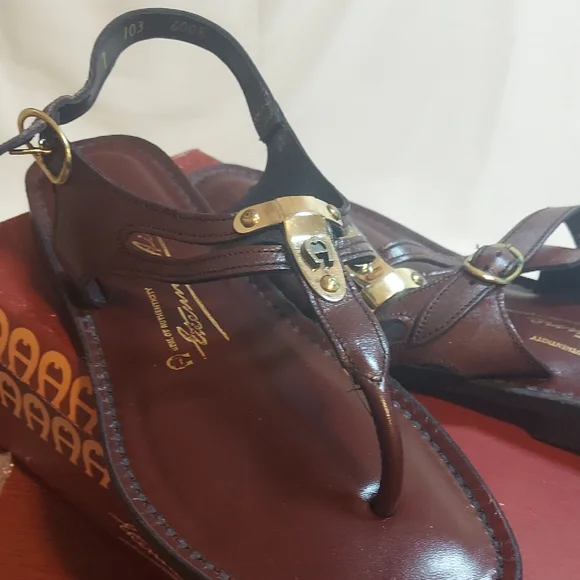 Etienne Aigner Brown Leather Sandals - Picture 1 of 7